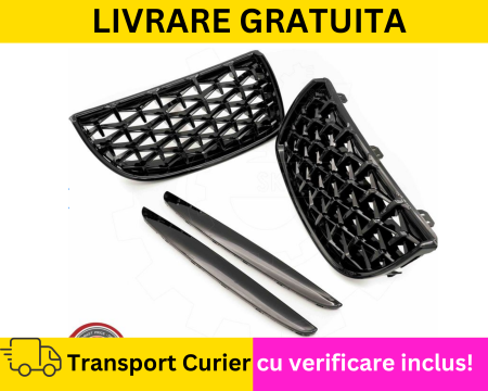 Set Grile Bara fata Nari Tip diamant Negru lucios BMW Seria 3 E90 E91 2005-2008