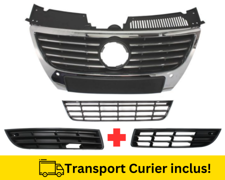 PASSAT B6 2005-2010 - Set Grile Bara fata VW Passat B6 2005-2010 cu gauri senzori parcare, fara proiectoare ceata