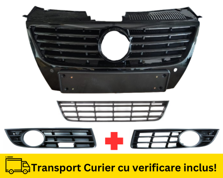 PASSAT B6 2005-2010 - Set Grile Bara fata VW Passat B6 2005-2010 fara gauri senzori parcare Negru lucios