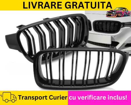Set Grile Nari duble Bara fata BMW Seria 3 F30 F31 2011-2017 Negru lucios