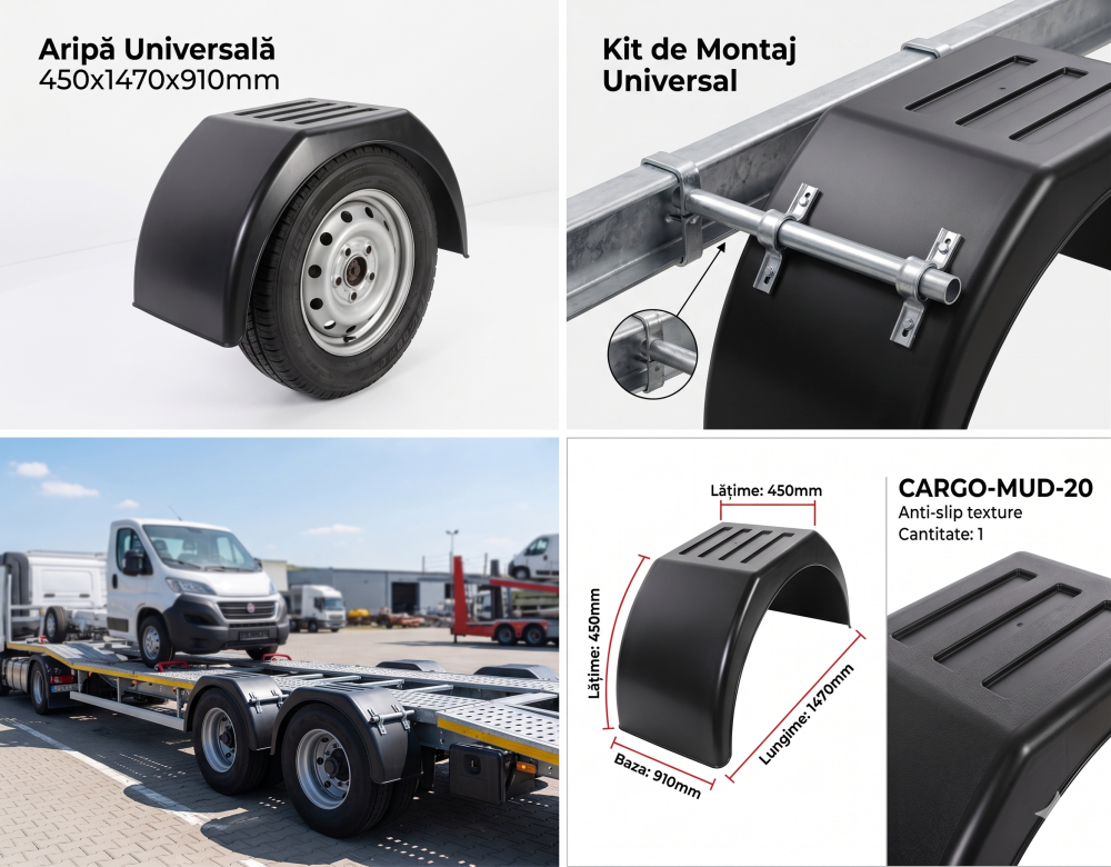 Aripă Semiremorcă Plastic 450×1470mm Bază 910mm Negru | CARGO-MUD-20 [5]