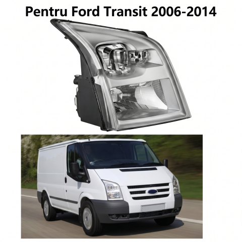 Ford Transit 08.2006 – 04.2014 (Platforma V347/V348) - Lampă Frontală Față Dreapta H4 Electric Cu Motoras Insert Cromat ECE — FORD TRANSIT V FL V347/V348 (04.2006–08.2013)