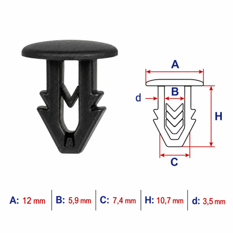 Fiat Ducato  03.1994 - 04.2002  (Platforma X230) - Clip Garnitură Etanșare Ușă PA Negru Push-in — FIAT DUCATO / CITROËN JUMPER / PEUGEOT BOXER (1994–Prezent) ~103 caractere — ușor peste, se p