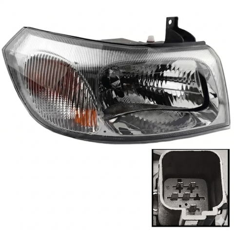 Ford Transit 08.2000 – 07.2006 (Platforma V184/V185) - Lampă Frontală Față Dreapta H4 Electric Insert Cromat ECE — FORD TRANSIT V V184/V185 (2000–2006)