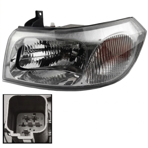 Ford Transit 08.2000 – 07.2006 (Platforma V184/V185) - Lampă Frontală Față Stânga H4 Electric Insert Cromat ECE — FORD TRANSIT V V184/V185 (2000–2006)