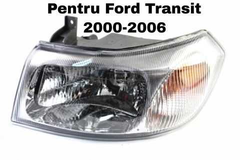 Ford Transit 08.2000 – 07.2006 (Platforma V184/V185) - Lampă Frontală Față Dreapta H4 Electric Insert Cromat ECE — FORD TRANSIT V V184/V185 (2000–2006)