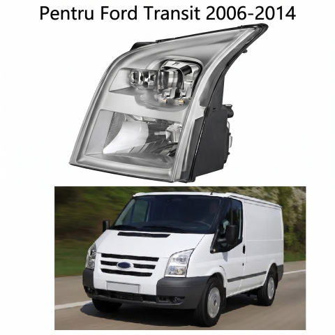 Ford Transit 08.2006 – 04.2014 (Platforma V347/V348) - Lampă Frontală Față Stânga H4 Electric Cu Motoras Insert Cromat ECE — FORD TRANSIT V FL V347/V348 (04.2006–08.2013)