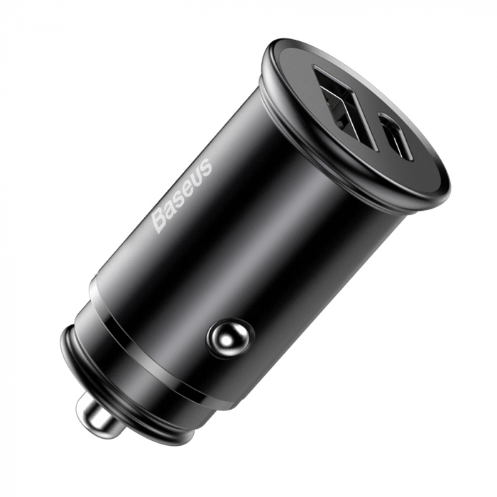 Baseus - Car Charger Circular Metal (CCALL-BS01) - Type-C, USB, PPS 30W, Multi Protocol - Black [1]