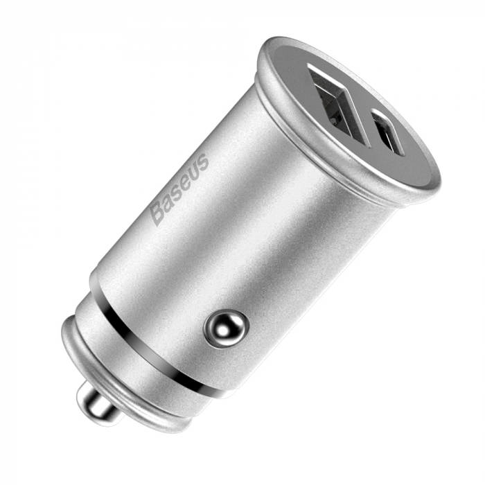 Baseus - Car Charger Circular Metal (CCALL-BS0S) - Type-C, USB, PPS 30W, Multi Protocol - Silver [1]