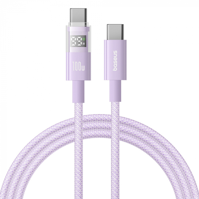 Baseus - Data Cable Display 2 (P10382702511-00) - Fast Charging, Type-C to Type-C, Digital Display, 100W, 1m - Nebula Purple [1]