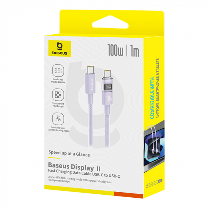 Baseus - Data Cable Display 2 (P10382702511-00) - Fast Charging, Type-C to Type-C, Digital Display, 100W, 1m - Nebula Purple [7]