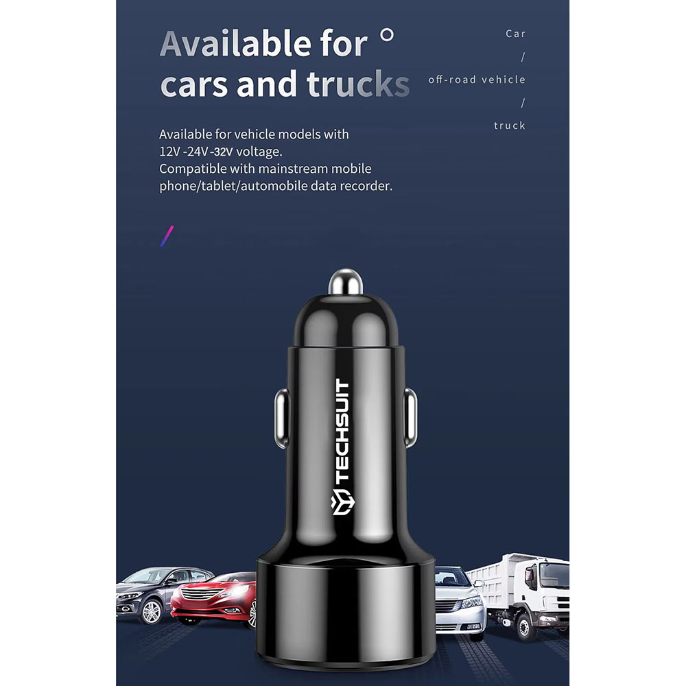 Car Charger Premium (TE-P31) - USB QC3.0 18W, Type-C PD30W, Total 48W, LED Light - Black [4]