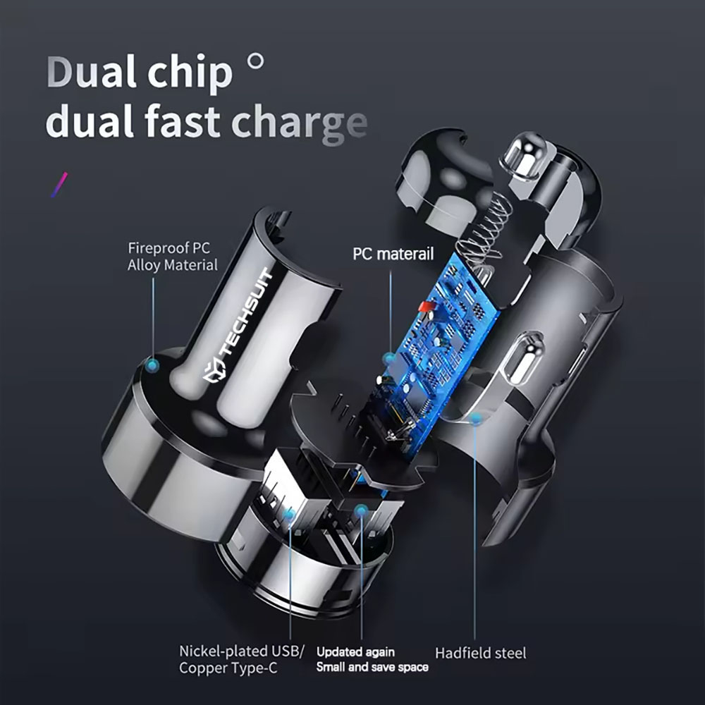 Car Charger Premium (TE-P31) - USB QC3.0 18W, Type-C PD30W, Total 48W, LED Light - Black [5]