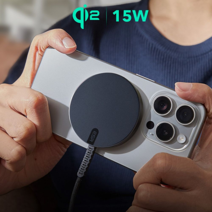 ESR - Mini Magnetic Wireless Charger HaloLock Qi2 - MagSafe Compatible, 15W, with Type-C Cable, 1.5m - Black [6]