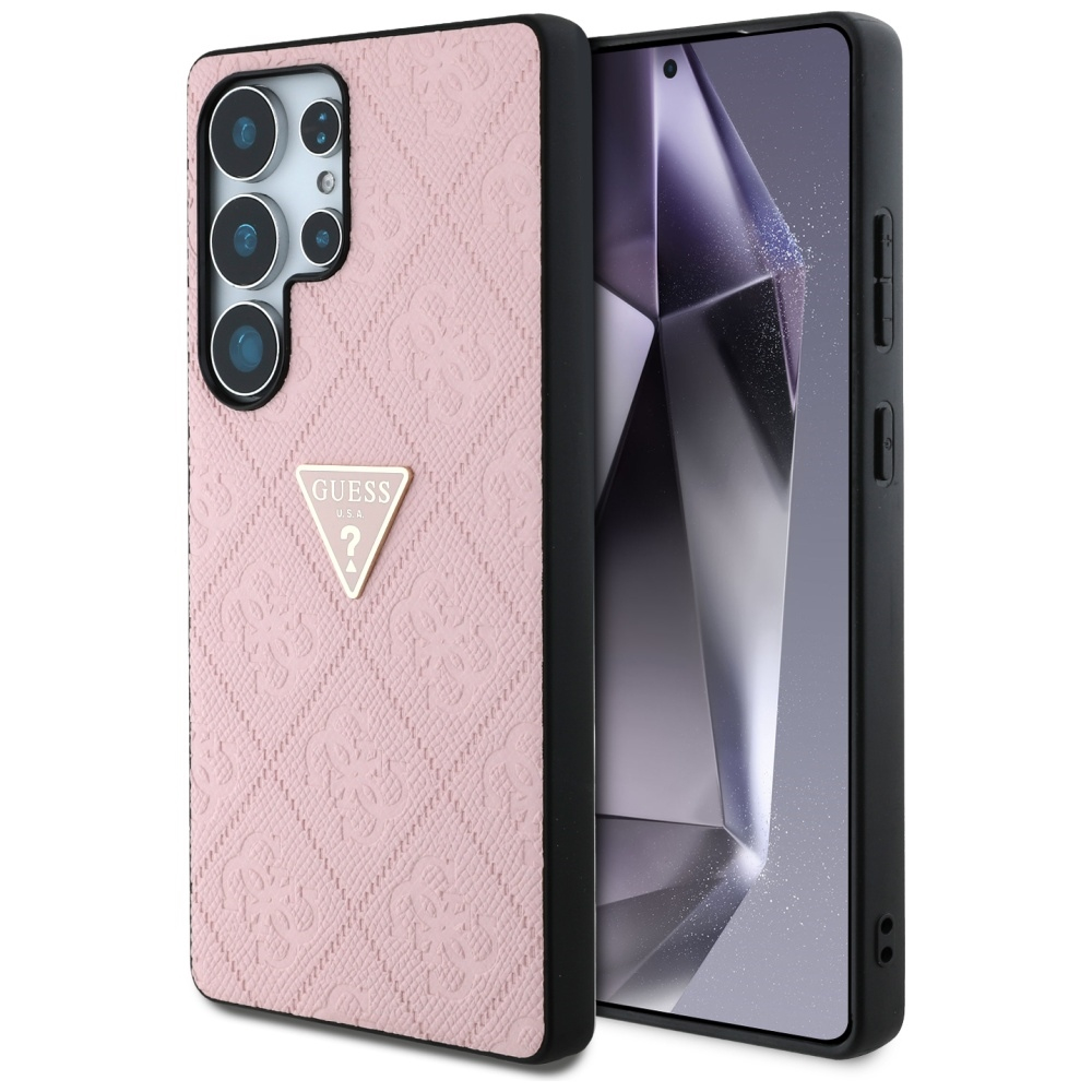Guess - Leather Grained Hot Stamp 4G Triangle Metal - Samsung Galaxy S25 Ultra - Pink [1]