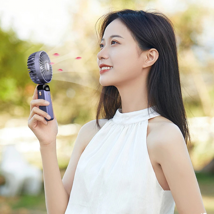 Handheld Fan (N15) - Foldable Design, Digital Display, Ultra Silent, 1800mAh - Pink [5]