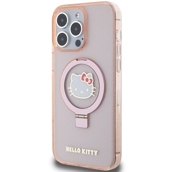 Hello Kitty - Hardcase Ring Stand Glitter Electrop Logo MagSafe (HKHMP15XHRSGEP) - iPhone 15 Pro Max - Pink [2]