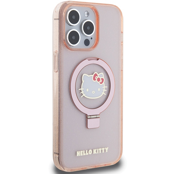 Hello Kitty - Hardcase Ring Stand Glitter Electrop Logo MagSafe (HKHMP15XHRSGEP) - iPhone 15 Pro Max - Pink [4]