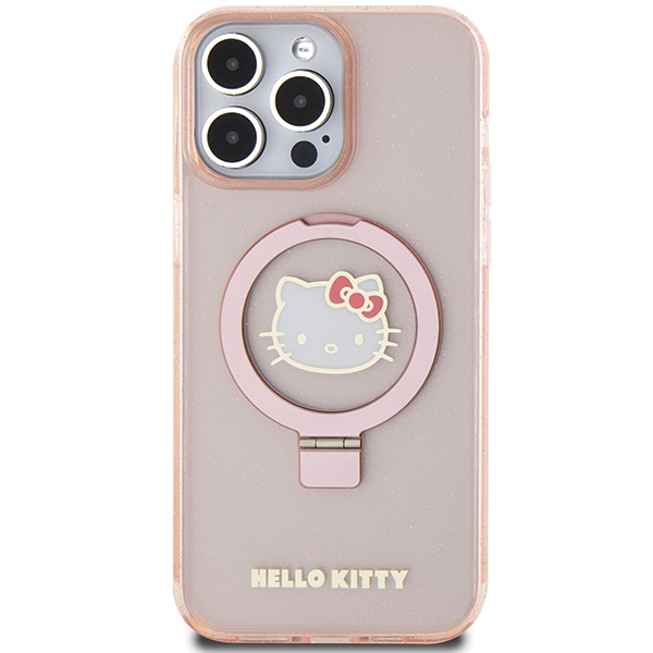 Hello Kitty - Hardcase Ring Stand Glitter Electrop Logo MagSafe (HKHMP15XHRSGEP) - iPhone 15 Pro Max - Pink [5]