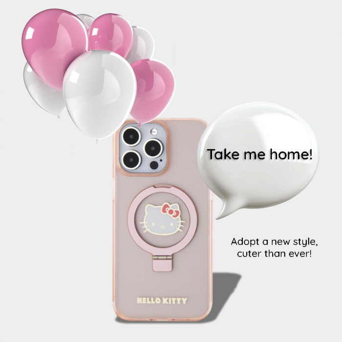Hello Kitty - Hardcase Ring Stand Glitter Electrop Logo MagSafe (HKHMP15XHRSGEP) - iPhone 15 Pro Max - Pink [7]