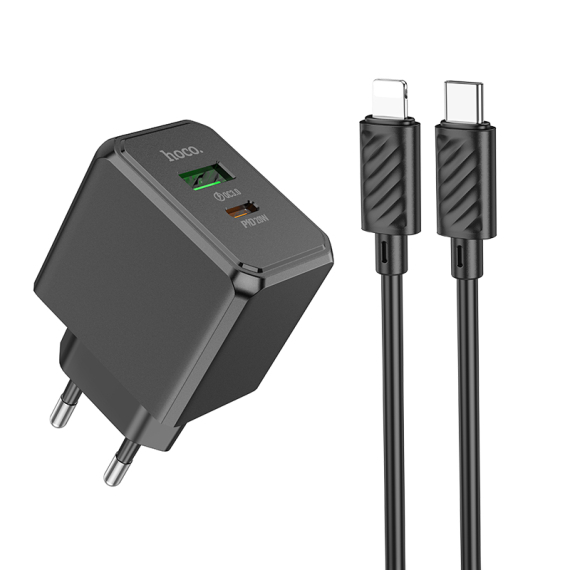 Hoco (CS14A) - Incarcator Retea + Cablu Lightning, 20W, 1xUSB-C, 1xUSB-A, PD, QC 3.0 [1]