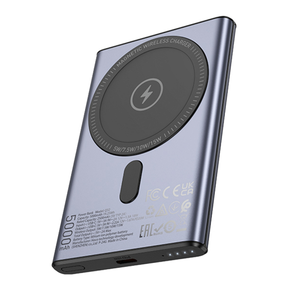 Hoco (Q32) Baterie de rezerva, Powerbank Wireless, Magentica, PD20W, 1xUSB-C (5.000mAh), Metal GRAY [2]