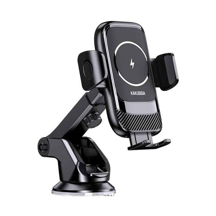 Kaku (KSC-1183) - Suport Auto, Wireless cu incarcare Wireless, 15W, fixare dubla, montaj Bord, cleme laterale, AutoGravity, 360°, Black [3]