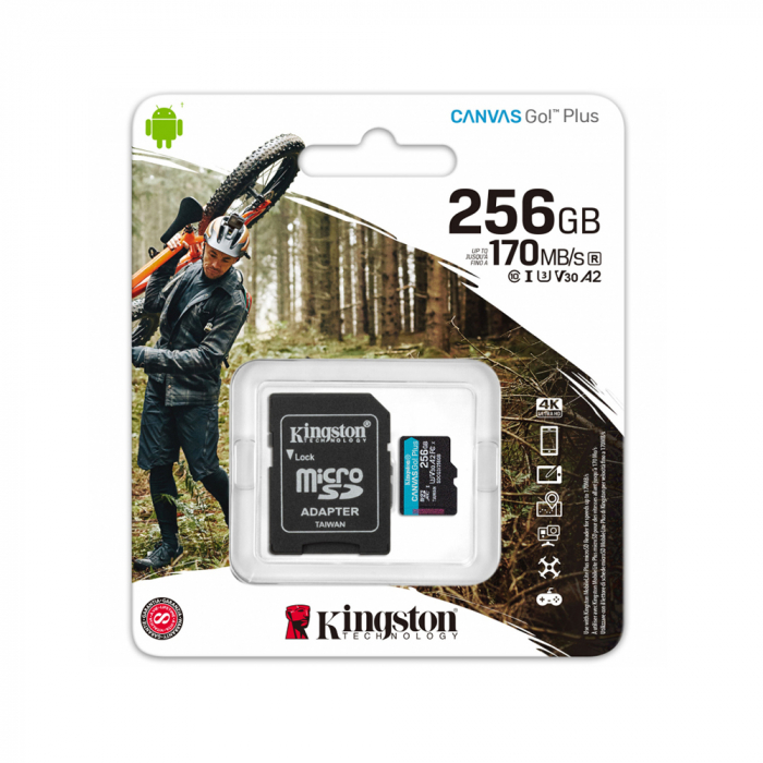 Kingston - Memory Card Canvas Go Plus (SDCG3/256GB) - MicroSDXC, with Adapter, 256GB, Class 10 / UHS-1 U3 - Black [2]