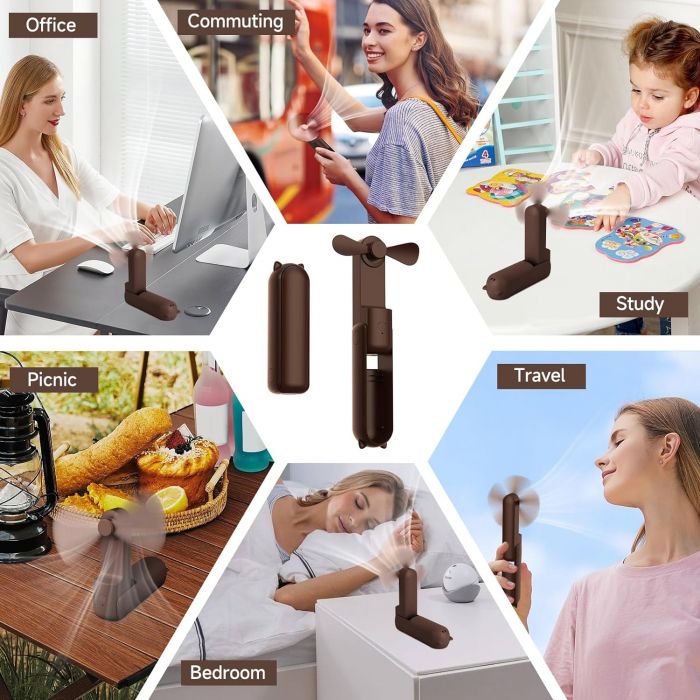 Mini Portable Hand Fan (HZ001) - 2000mAH, USB Rechargeable, 3 Speeds Adjustable - Black [4]