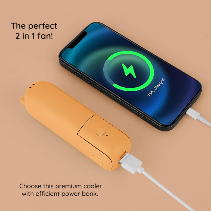 Mini Portable Hand Fan (HZ001) - 2000mAH, USB Rechargeable, 3 Speeds Adjustable - Green [4]