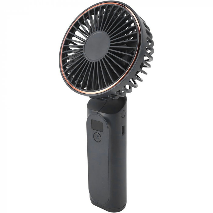 Premium Mini Hand Fan (M12) - with LED Digital Display, USB-C Rechargeable, 6 Wind Speeds, 5000mAh - Black [3]
