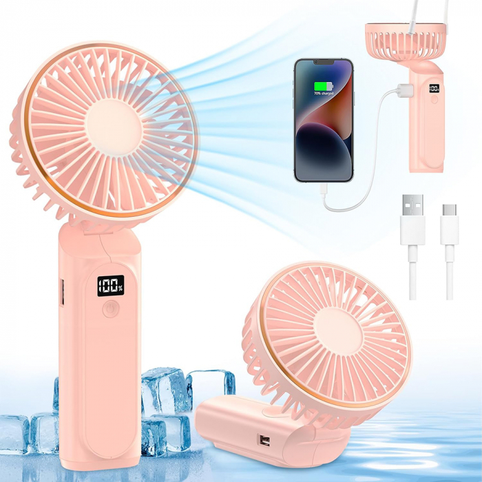 Premium Mini Hand Fan (M12) - with LED Digital Display, USB-C Rechargeable, 6 Wind Speeds, 5000mAh - White [4]