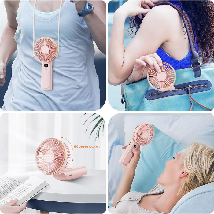 Premium Mini Hand Fan (M12) - with LED Digital Display, USB-C Rechargeable, 6 Wind Speeds, 5000mAh - White [5]
