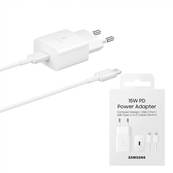 Samsung - Original Wall Charger (EP-T1510XWEGEU) - Type-C Cable Included, Type-C Fast Charging 15W, - White [1]