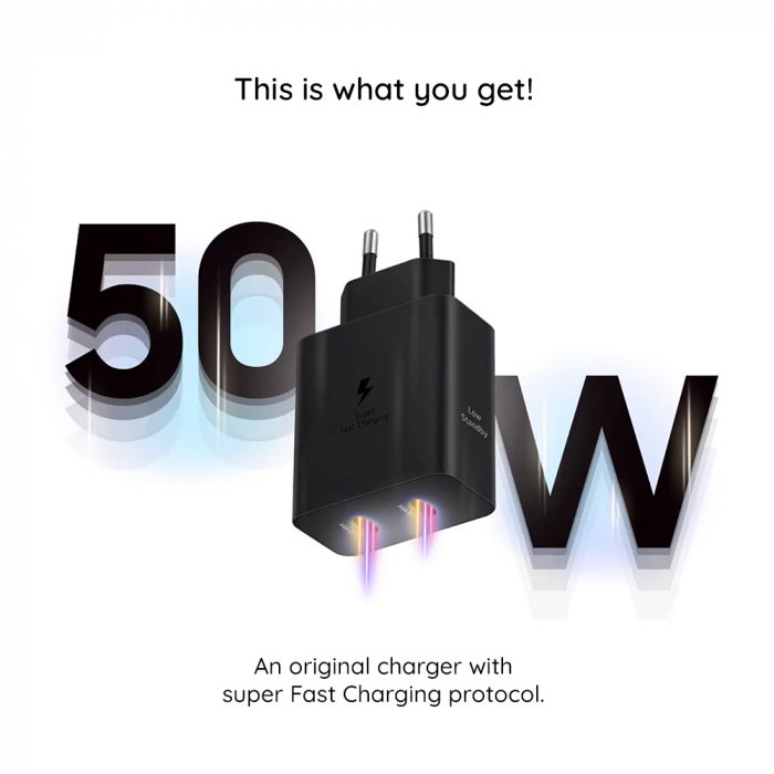 Samsung - Original Wall Charger T5020XBE (EP-T5020XBEGEU) - 2x Type-C, 50W, with USB-C Cable - Black [6]