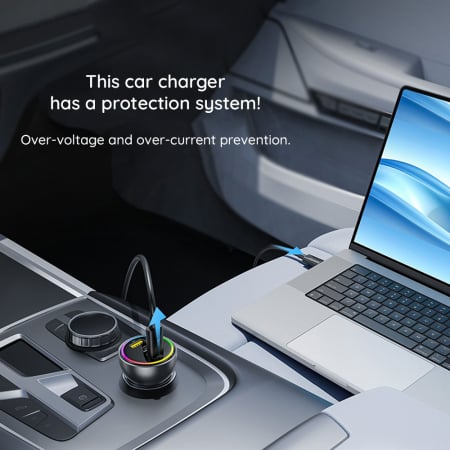 Baseus - Car Charger (C00036101111-00) - 2x USB-C, USB, 152.5W, Fast Charging, RGB Ambient Light, USB-C Cable - Cluster Black [5]