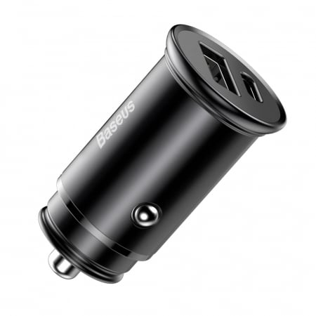 Incarcator auto - Baseus - Car Charger Circular Metal (CCALL-BS01) - Type-C, USB, PPS 30W, Multi Protocol - Black