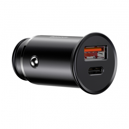 Baseus - Car Charger Circular Metal (CCALL-BS01) - Type-C, USB, PPS 30W, Multi Protocol - Black [2]