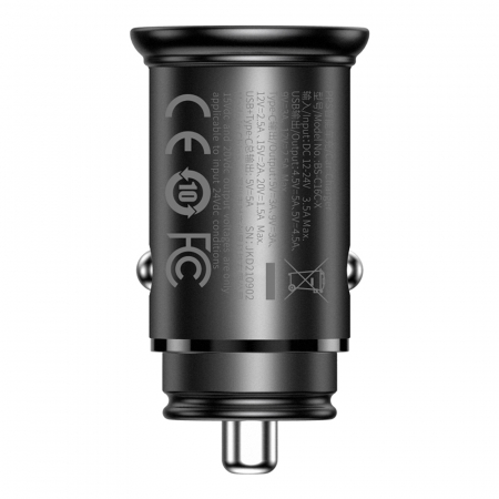 Baseus - Car Charger Circular Metal (CCALL-BS01) - Type-C, USB, PPS 30W, Multi Protocol - Black [4]
