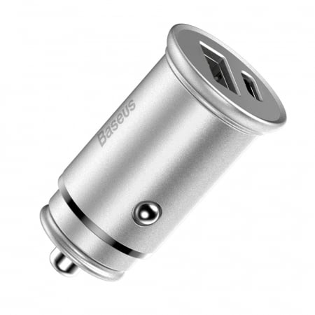 Incarcator auto - Baseus - Car Charger Circular Metal (CCALL-BS0S) - Type-C, USB, PPS 30W, Multi Protocol - Silver