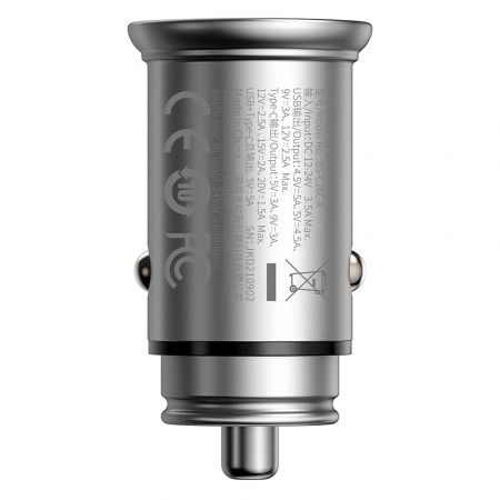 Baseus - Car Charger Circular Metal (CCALL-BS0S) - Type-C, USB, PPS 30W, Multi Protocol - Silver [2]