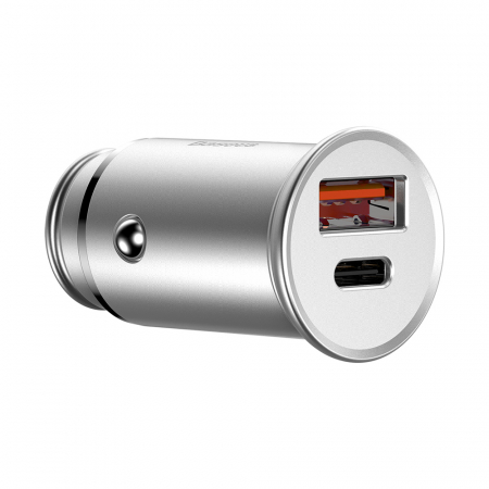 Baseus - Car Charger Circular Metal (CCALL-BS0S) - Type-C, USB, PPS 30W, Multi Protocol - Silver [5]