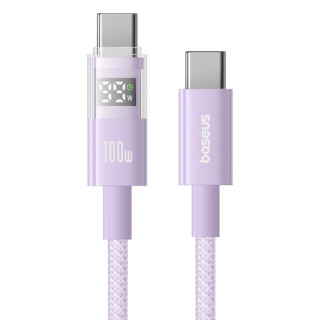 Baseus - Data Cable Display 2 (P10382702511-00) - Fast Charging, Type-C to Type-C, Digital Display, 100W, 1m - Nebula Purple [3]