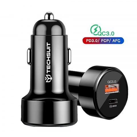 Incarcatoare - Car Charger Premium (TE-P31) - USB QC3.0 18W, Type-C PD30W, Total 48W, LED Light - Black