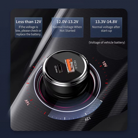 Car Charger Premium (TE-P31) - USB QC3.0 18W, Type-C PD30W, Total 48W, LED Light - Black [2]