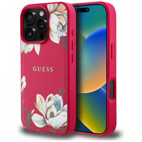 Huse - Guess - Grained Flowers MagSafe (GUHMP16XPGNMPLMF) - iPhone 16 Pro Max - Fuchsia