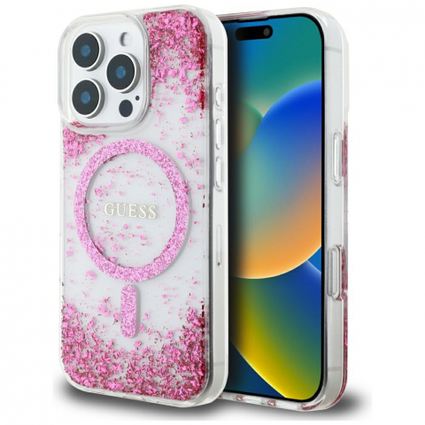 Huse - Guess - Hardcase Resin Bottom Glitter MagSafe (GUHMP16LRGRGEP) - iPhone 16 Pro - Pink