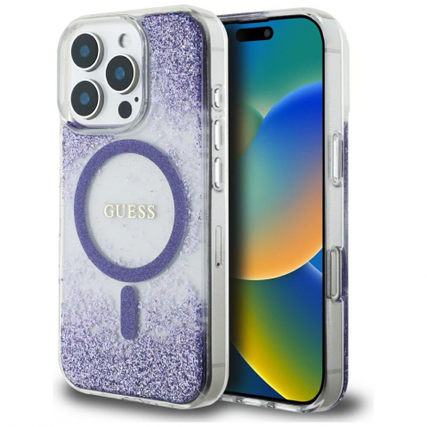 Huse - Guess - Hardcase Resin Bottom Glitter MagSafe (GUHMP16LRGRGEU) - iPhone 16 Pro - Purple