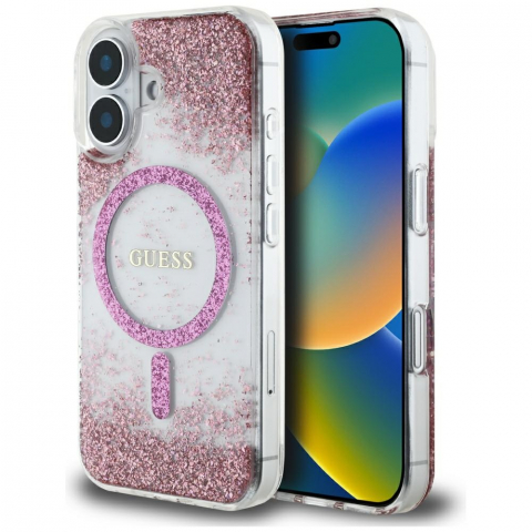 Huse - Guess - Hardcase Resin Bottom Glitter MagSafe (GUHMP16SRGRGEP) - iPhone 16 - Pink