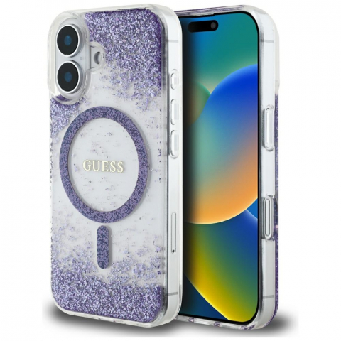 Huse - Guess - Hardcase Resin Bottom Glitter MagSafe (GUHMP16SRGRGEU) - iPhone 16 - Purple